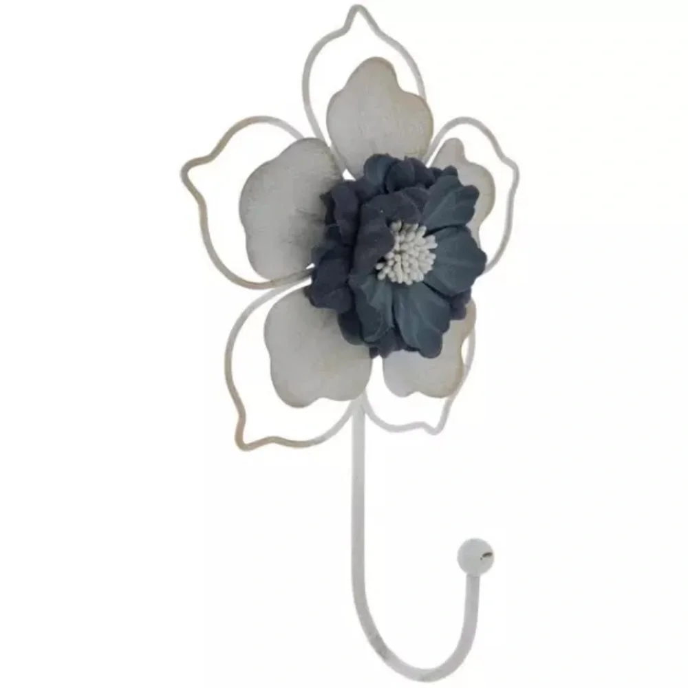 (2) White & Blue Flower Metal Wall Hook